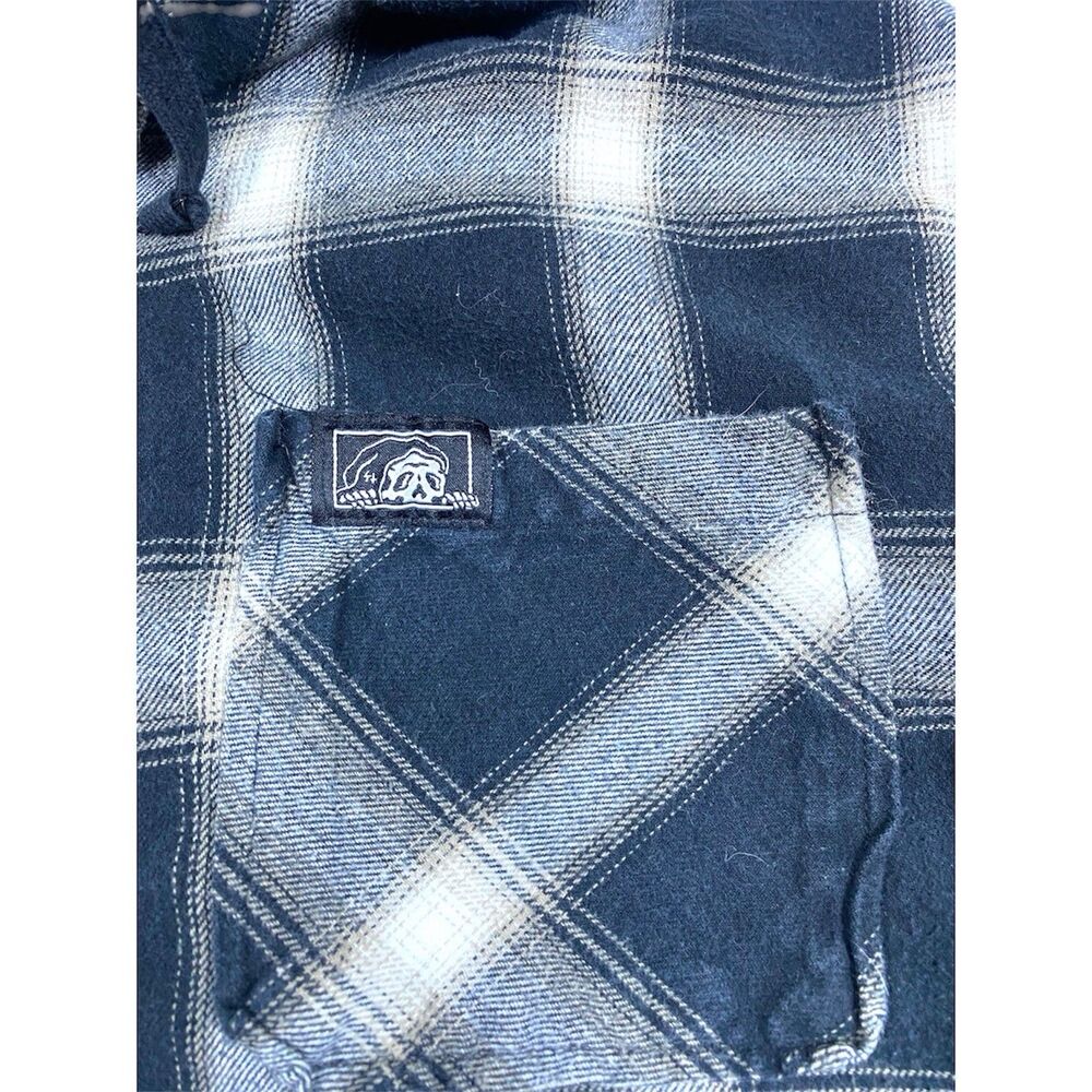 Lurking Class Flannel Shirt Hoodie Mens L Black Plaid Button Up Hooded Dog - Picture 3 of 10